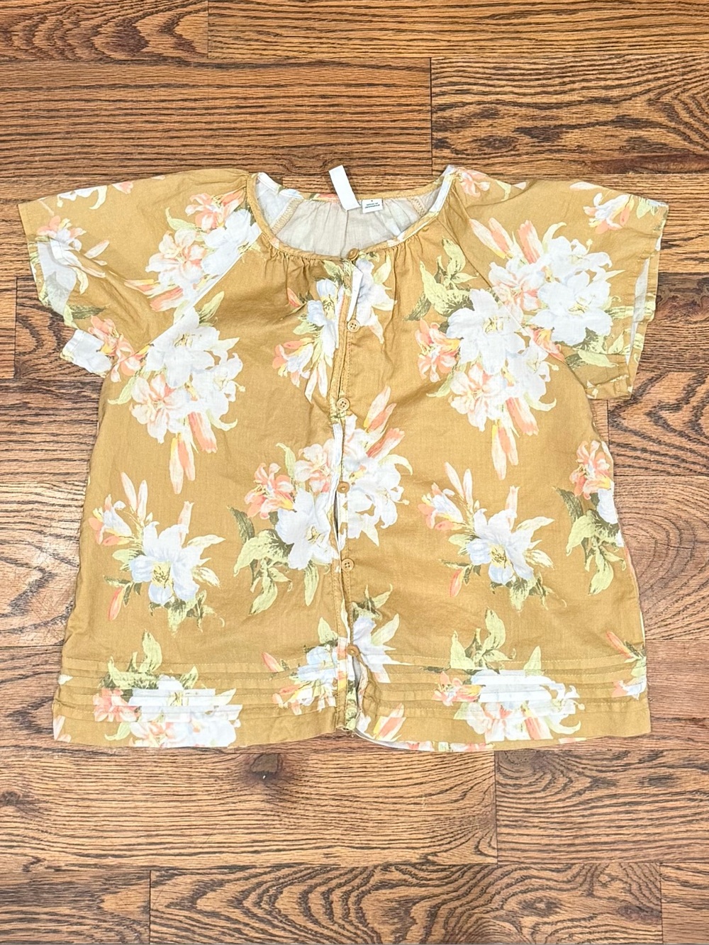 Kids Floral Button-Front Top - Mustard